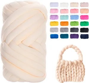 JeogYong Chunky Yarn for Hand Knitting, 0.55lb/10 Yards Arm Knitting Bulky Giant Tubular Yarn for Bags, Baskets, Pillows, Pet Nests, DIY Crafts (Cream Yellow)