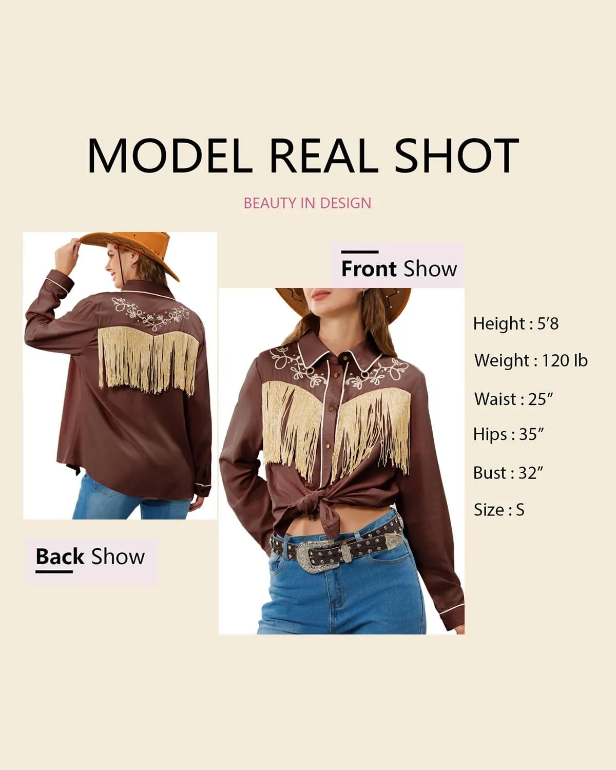 JOHN MOON Women's Fringe Western Button Down Shirts with Studs Floral Embroidered Cowgirl Tops Country Style Snap Blouses