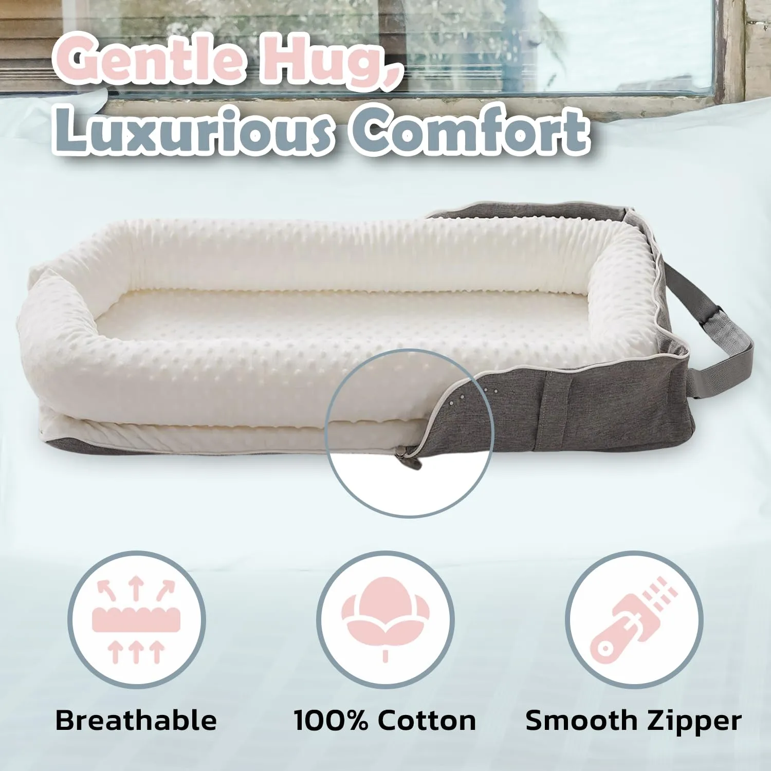 Joyful Journeys Baby Lounger Diaper Bag - Portable Nest & Organizer | Versatile Infant Bag for Convenience (White Minky)