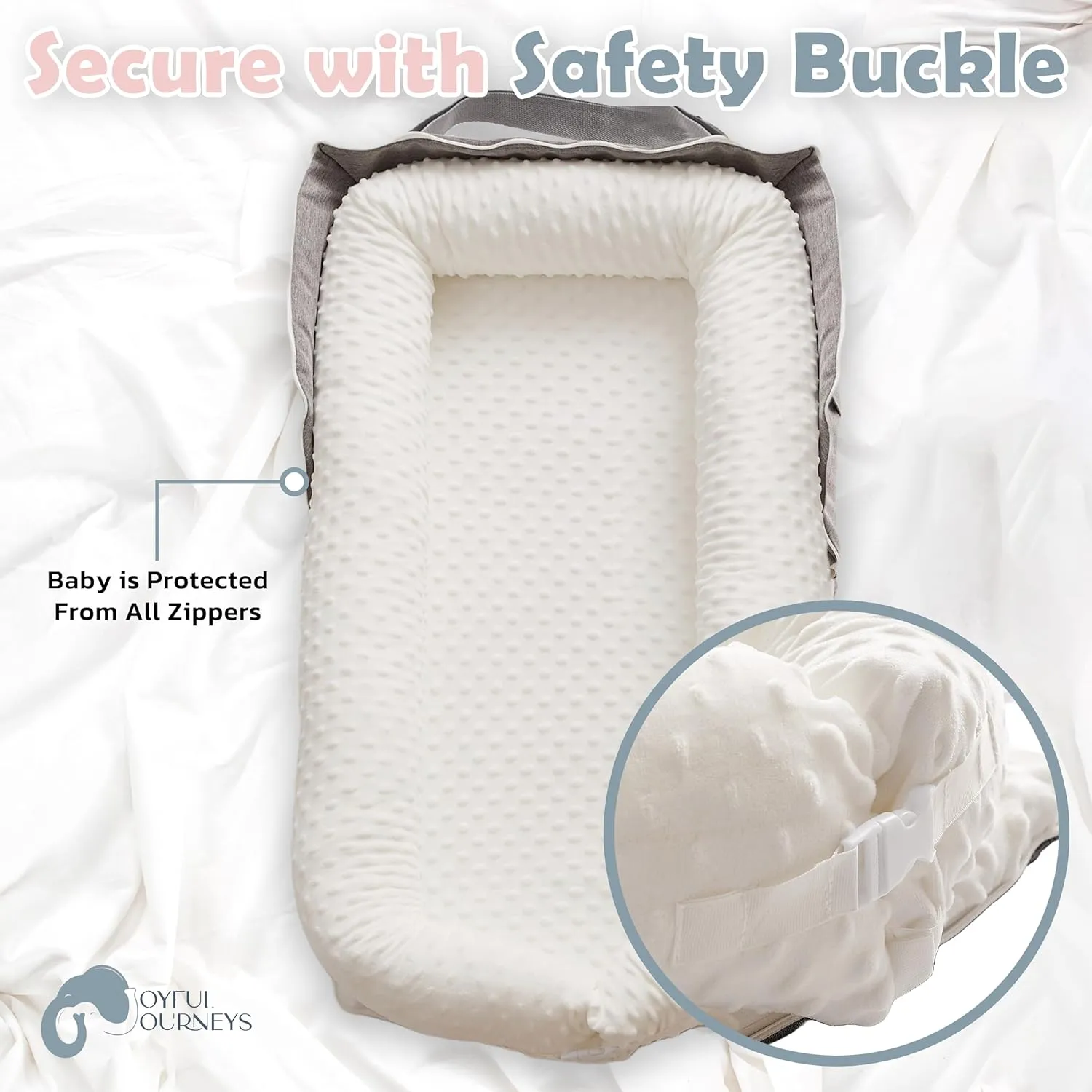 Joyful Journeys Baby Lounger Diaper Bag - Portable Nest & Organizer | Versatile Infant Bag for Convenience (White Minky)