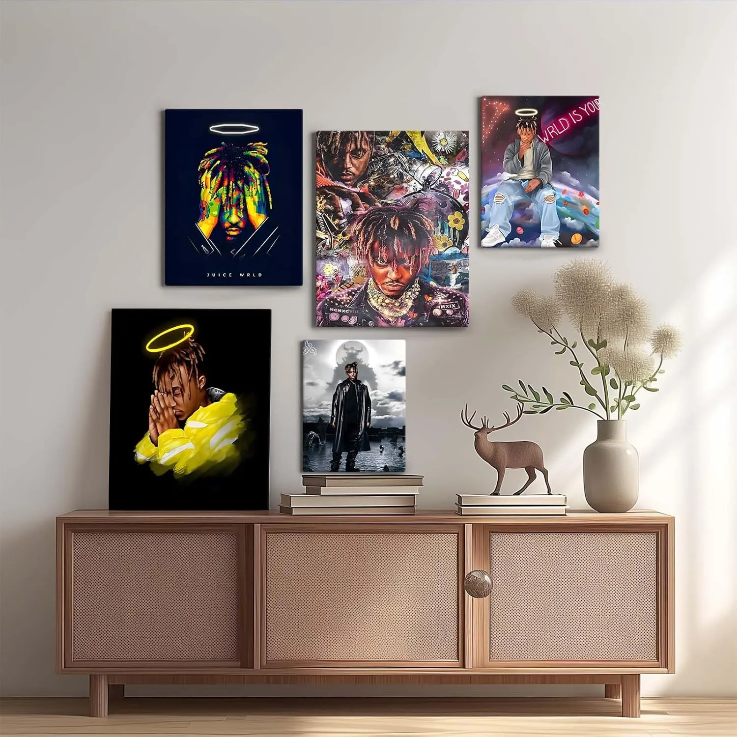 Juice WRLD Canvas Wall Art Decor - Vibrant Rapper Collage Artwork Featuring Hip-Hop Themes and Urban Style, Music-Inspired Wall Art for Bedroom, Living Room or Studio Decoration 8X10 inch