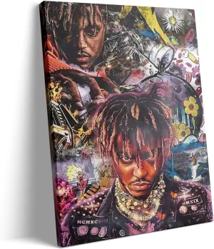 Juice WRLD Canvas Wall Art Decor - Vibrant Rapper Collage Artwork Featuring Hip-Hop Themes and Urban Style, Music-Inspired Wall Art for Bedroom, Living Room or Studio Decoration 8X10 inch