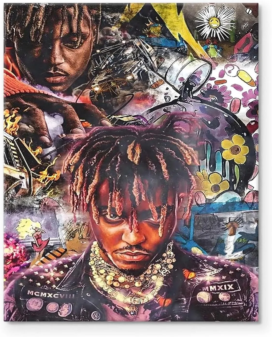 Juice WRLD Canvas Wall Art Decor - Vibrant Rapper Collage Artwork Featuring Hip-Hop Themes and Urban Style, Music-Inspired Wall Art for Bedroom, Living Room or Studio Decoration 8X10 inch
