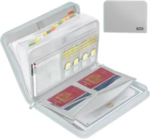 JUNDUN Accordion File Organizer - Fireproof Accordion Folder with Zipper & Labels - 12 Pocket Expanding File Folder with Multi-Pockets Paper Organizer Folder for Letter A4 Files and More (Sliver)