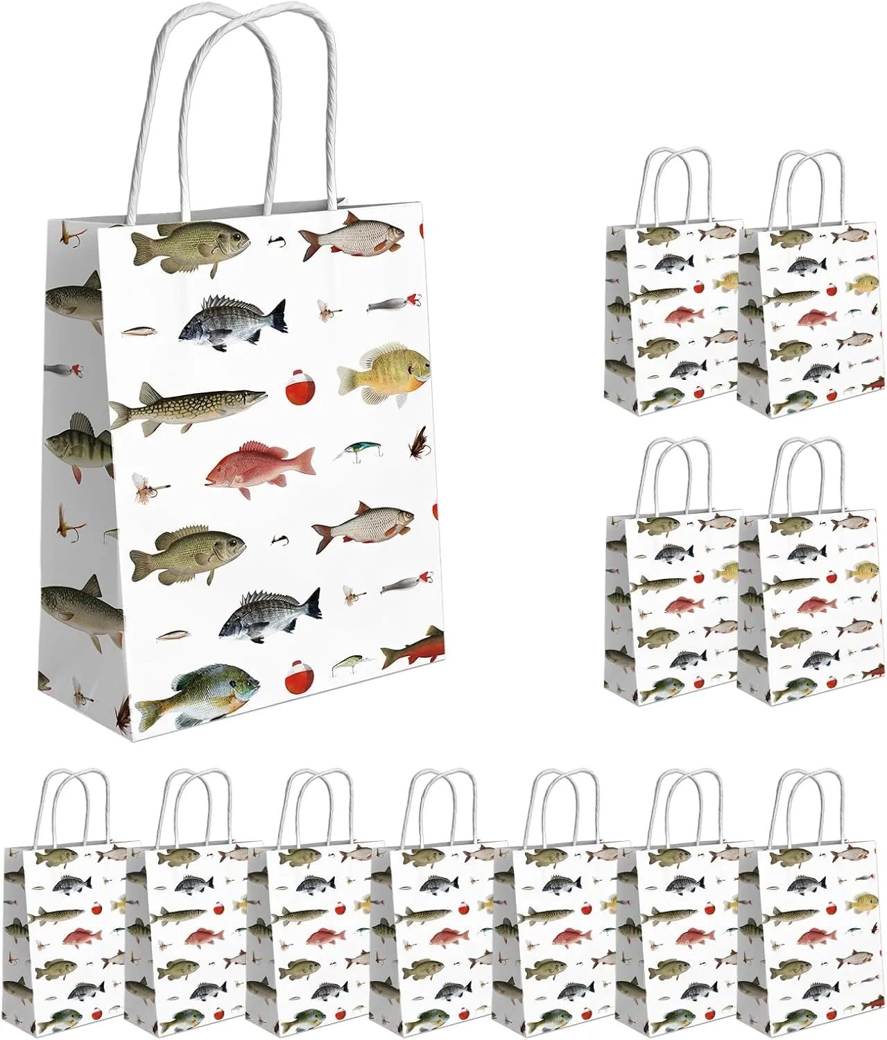 Juweked 12Pcs Fishing Gift Bag with Handle Gone Fishing Gift Bags Paper Gift Bags Fishing Party Favors Fishing Party Bag Fisherman Gift Bag Fishing Birthday Decor