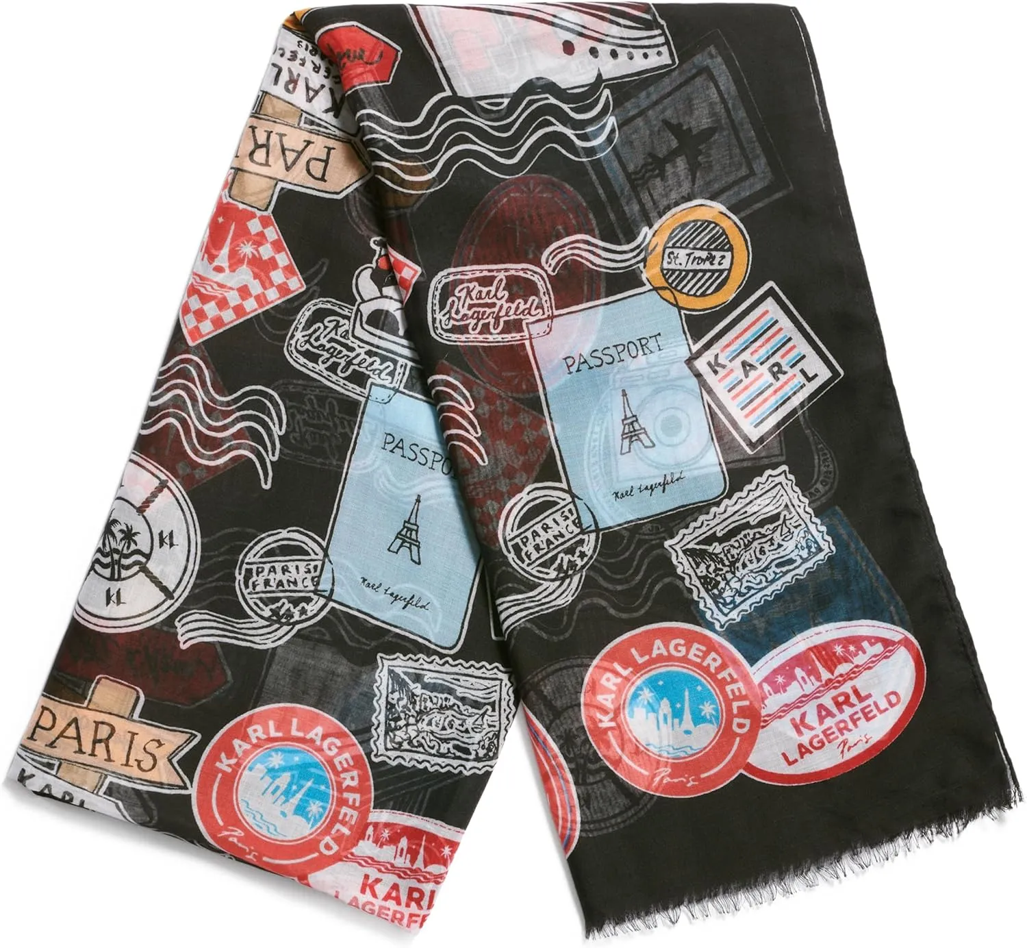 Karl Lagerfeld Paris Womens Lightweight Fringe Karl Scarf