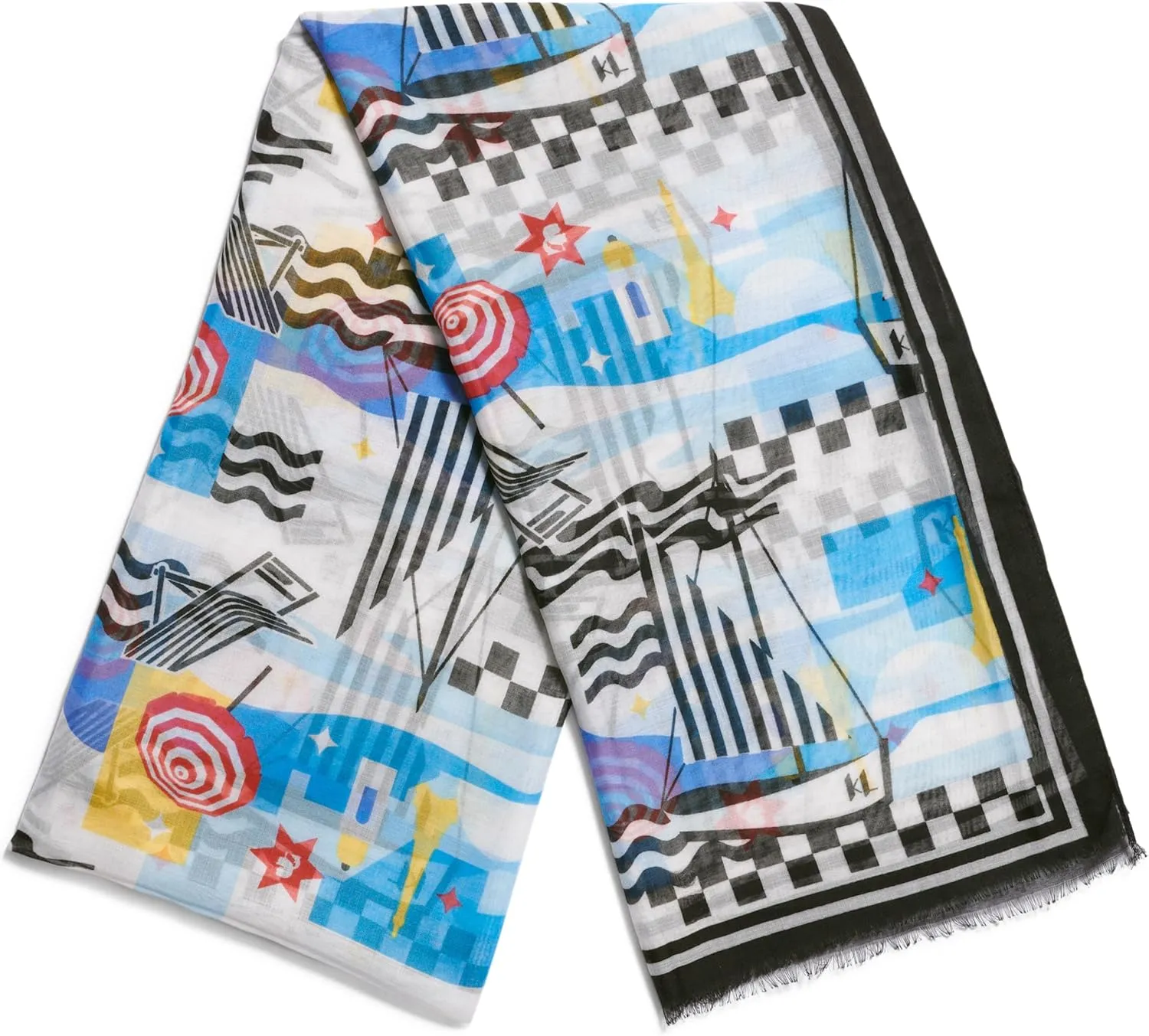 Karl Lagerfeld Paris Womens Lightweight Fringe Karl Scarf