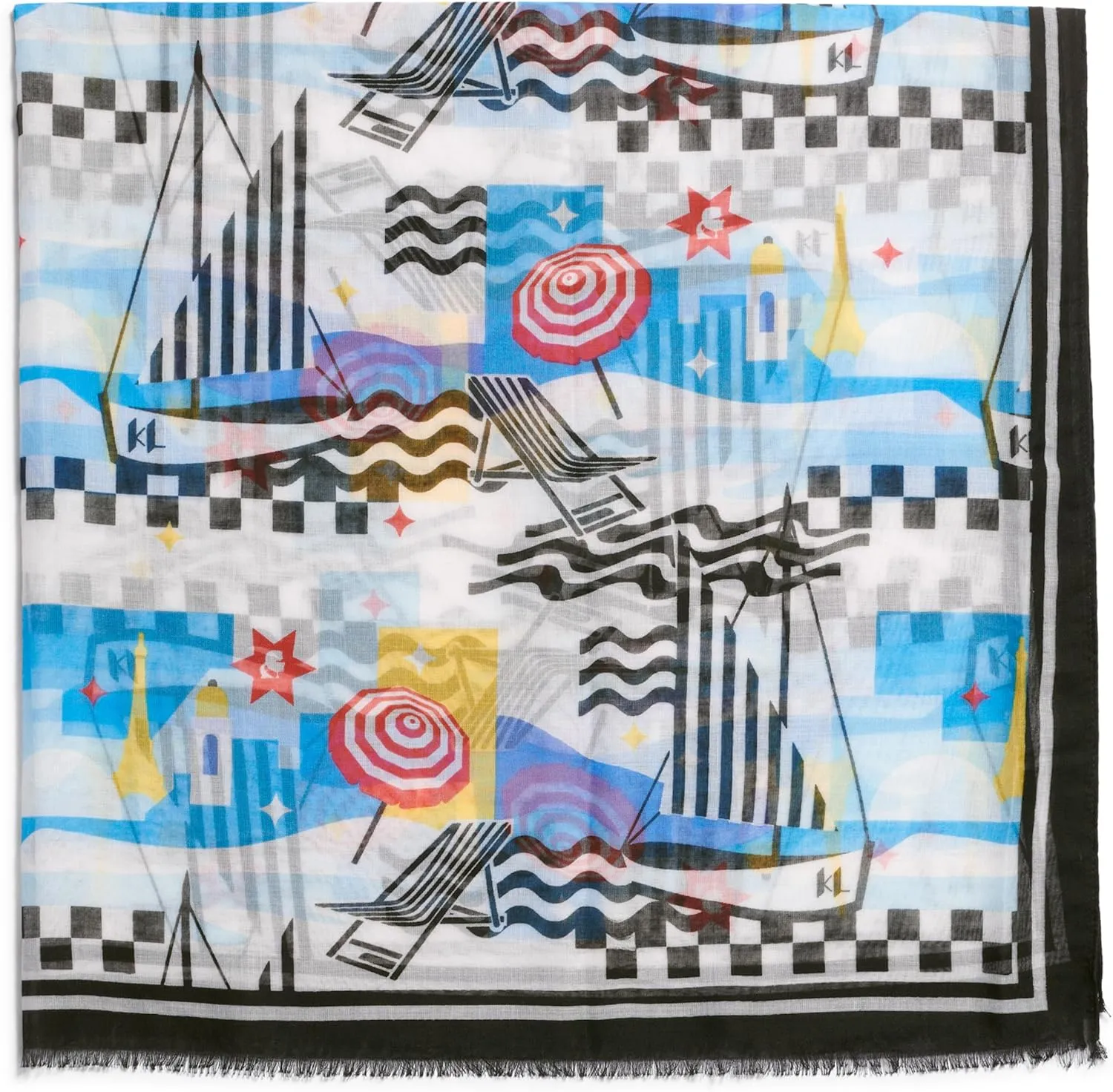 Karl Lagerfeld Paris Womens Lightweight Fringe Karl Scarf