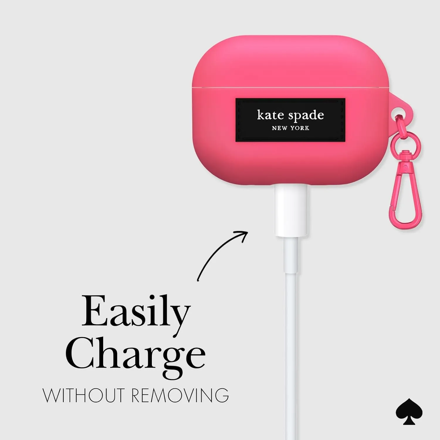 kate spade new york AirPods Pro 2nd / 1st Generation case with Keychain Ring - Pom Pom Pink, Silicone Cover for AirPods Pro 2nd / 1st Generation