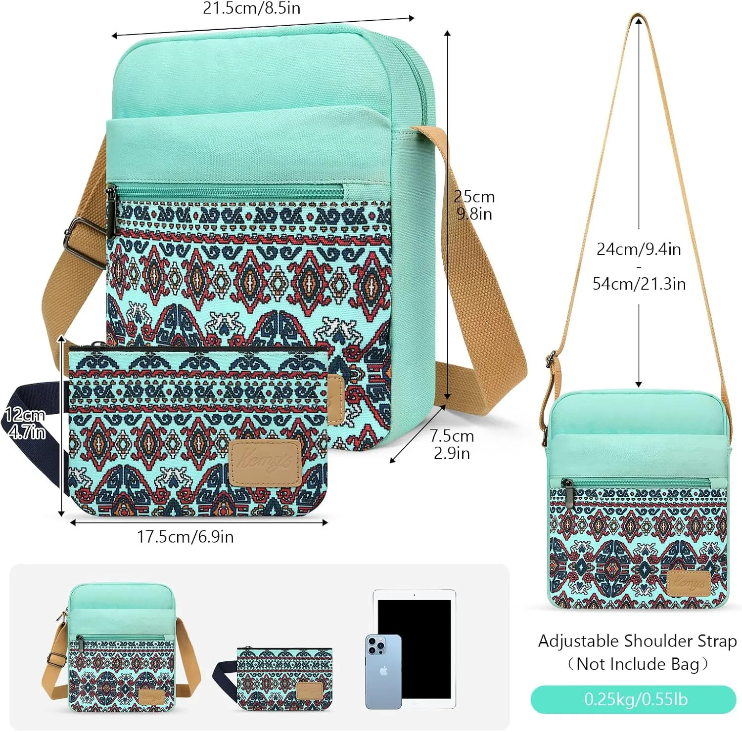 Kemy's Small Canvas Crossbody Bag for Teen Girls, Lightweight Messenger Shoulder Bags Cross Body Purse for Girls and Women