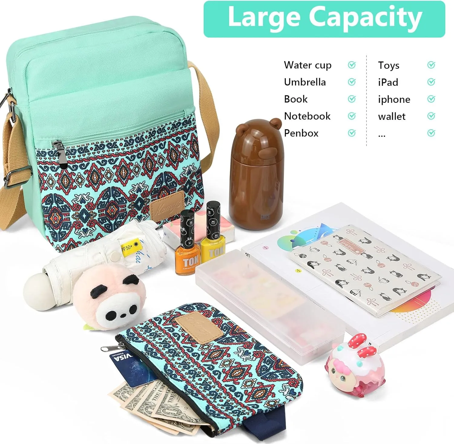 Kemy's Small Canvas Crossbody Bag for Teen Girls, Lightweight Messenger Shoulder Bags Cross Body Purse for Girls and Women