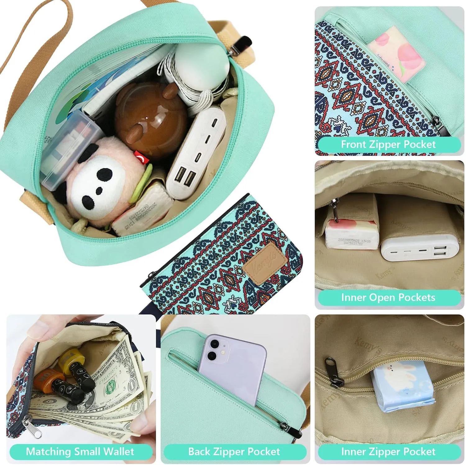Kemy's Small Canvas Crossbody Bag for Teen Girls, Lightweight Messenger Shoulder Bags Cross Body Purse for Girls and Women
