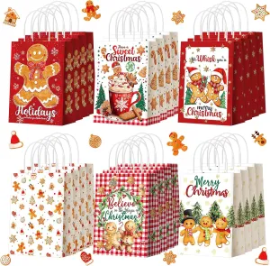 Kolldenn 24 Pcs Christmas Gingerbread Party Favors Bags - Paper Xmas Candy Treat Bags with Handles for Christmas Party Decorations & Holiday Supplies
