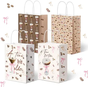 Kolldenn 24 Pcs Espresso Martini Themed Party Favor Bags a Tini Bit Older Espresso Goodie Paper Bags with Handles Martini Themed Candy Treat Gift for Birthday Party Decoration Supplies