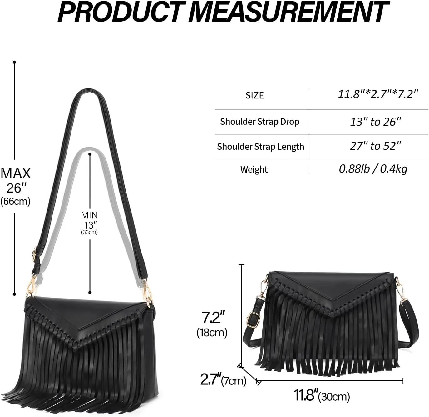 KouLi Buir Tassel Crossbody Purse for Women PU Leather Western Hobo Fringe Handbag Shoulder Bag