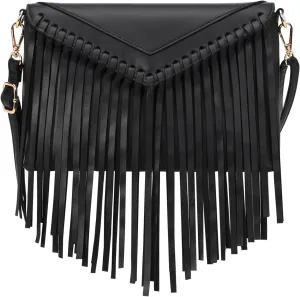 KouLi Buir Tassel Crossbody Purse for Women PU Leather Western Hobo Fringe Handbag Shoulder Bag