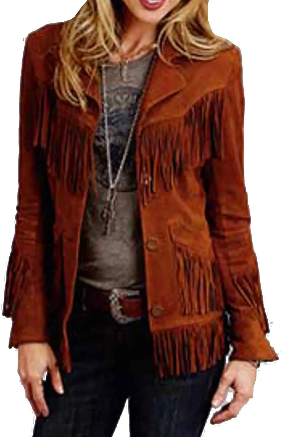 Ladies Jacket Handmade Western Suede Leather Cow-Lady Women Fringe Jacket Coats