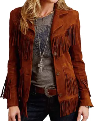 Ladies Jacket Handmade Western Suede Leather Cow-Lady Women Fringe Jacket Coats
