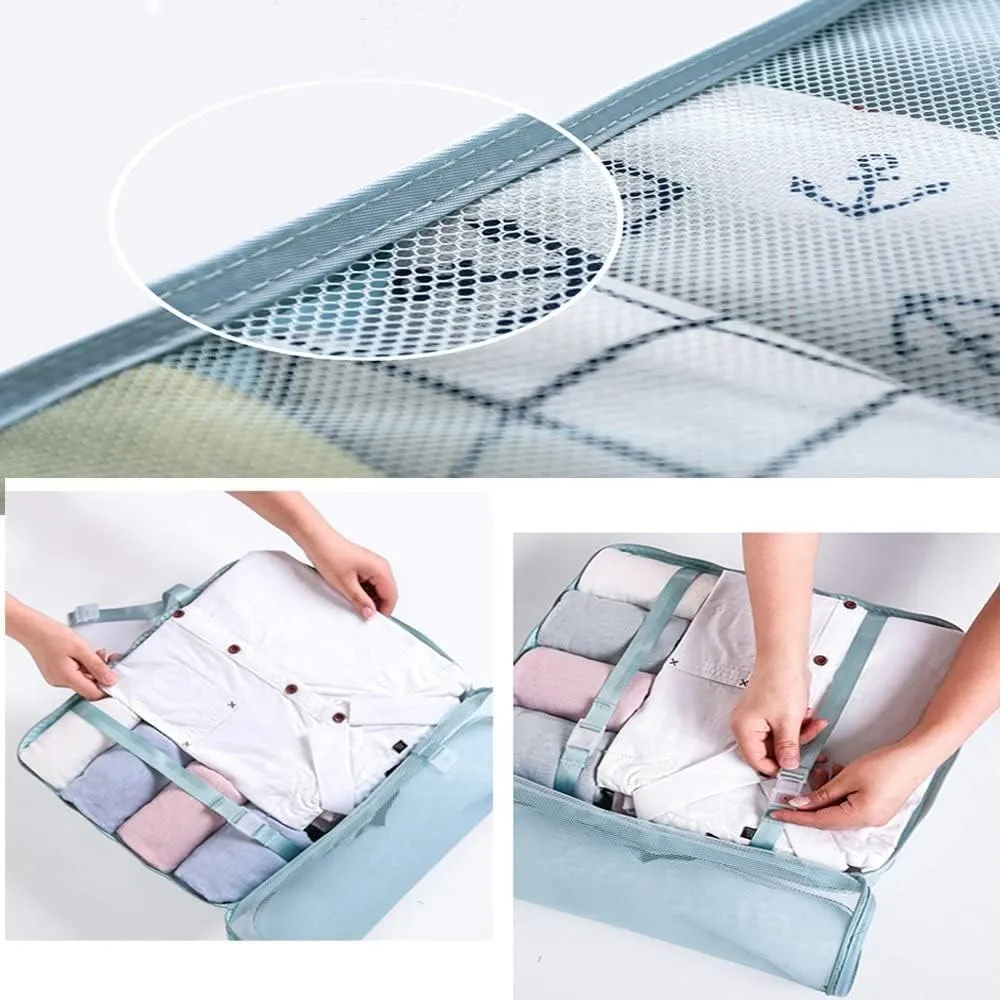 LANGUGU Compression Travel Luggage Organizers 6 Set, Mesh Clothes Bags Luggage Travel Packing Cubes with Bra Underwear Bag for Carry-on Luggage, Suitcase and Backpacking Accessories (Beige)