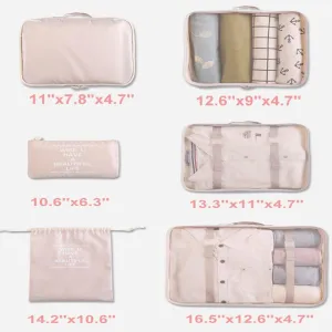 LANGUGU Compression Travel Luggage Organizers 6 Set, Mesh Clothes Bags Luggage Travel Packing Cubes with Bra Underwear Bag for Carry-on Luggage, Suitcase and Backpacking Accessories (Pink Strip)
