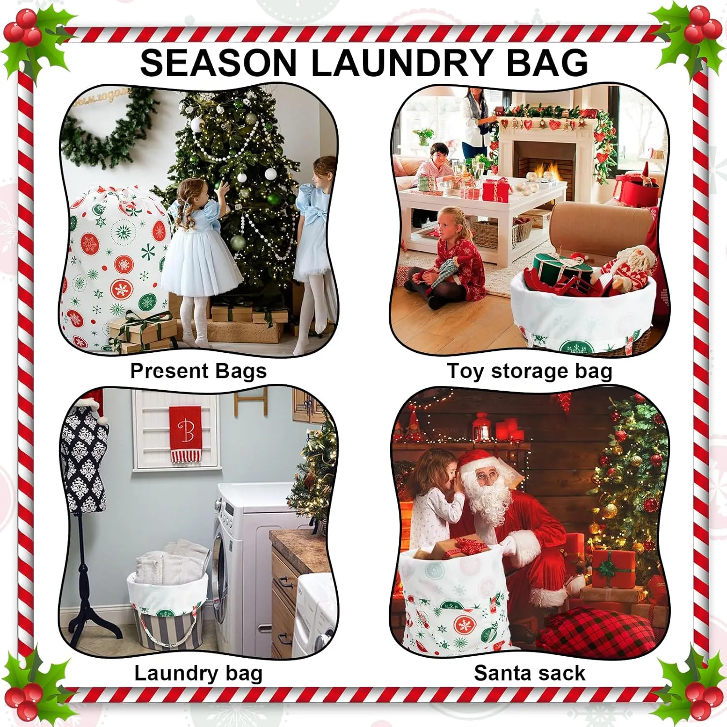 Large Christmas Gift Bags, Reusable Extra Large Gift Bag Jumbo Xmas Holiday Santa Present Bags Sacks, Laundry Bag With Handles, White (M, 2 Pack)