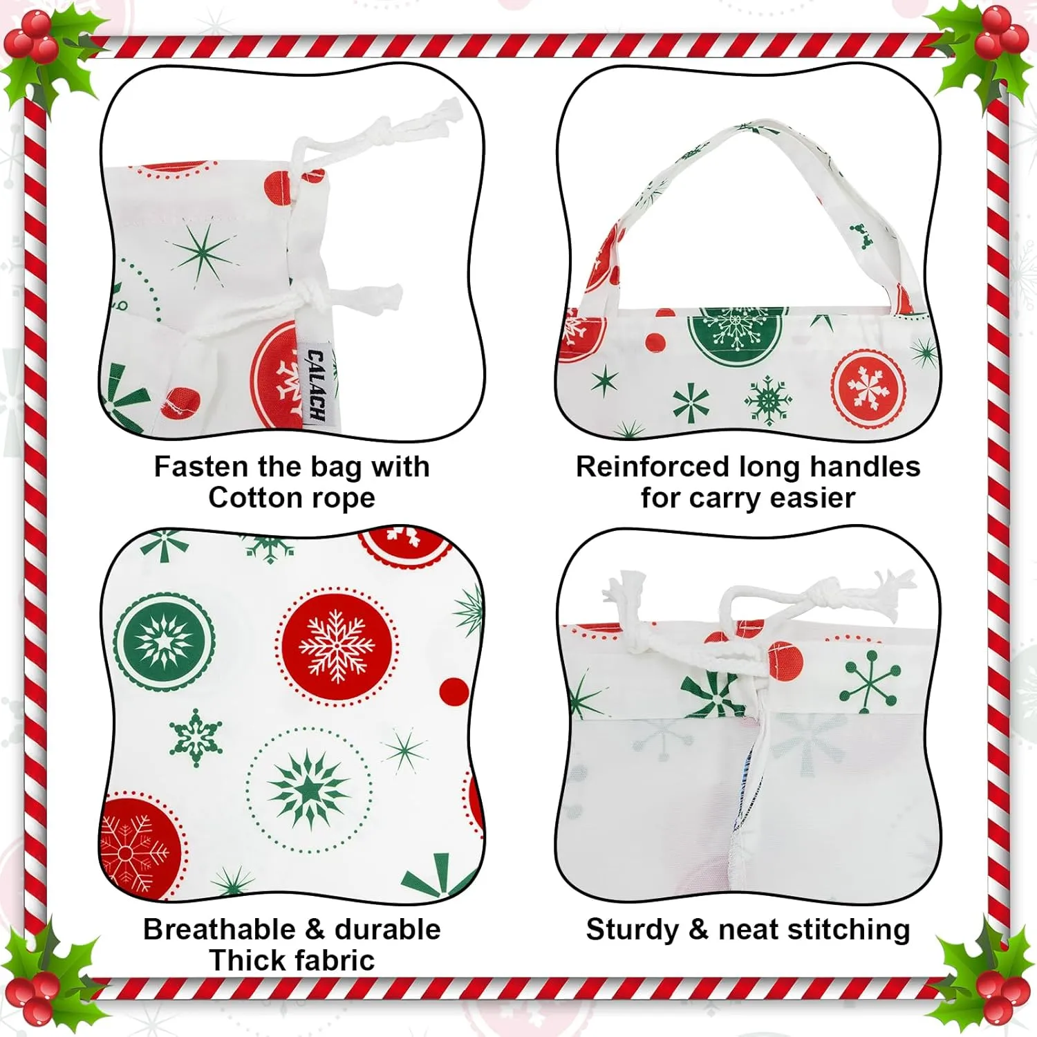 Large Christmas Gift Bags, Reusable Extra Large Gift Bag Jumbo Xmas Holiday Santa Present Bags Sacks, Laundry Bag With Handles, White (M, 2 Pack)