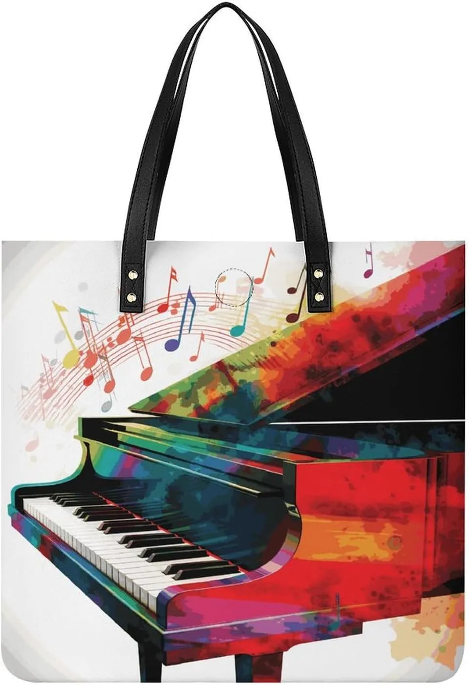 Large Grocery Bags Beach Tote Colorful Piano Keyboard Music Bag for Women Shoulder Bag for Travel Work Handbag