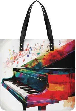 Large Grocery Bags Beach Tote Colorful Piano Keyboard Music Bag for Women Shoulder Bag for Travel Work Handbag