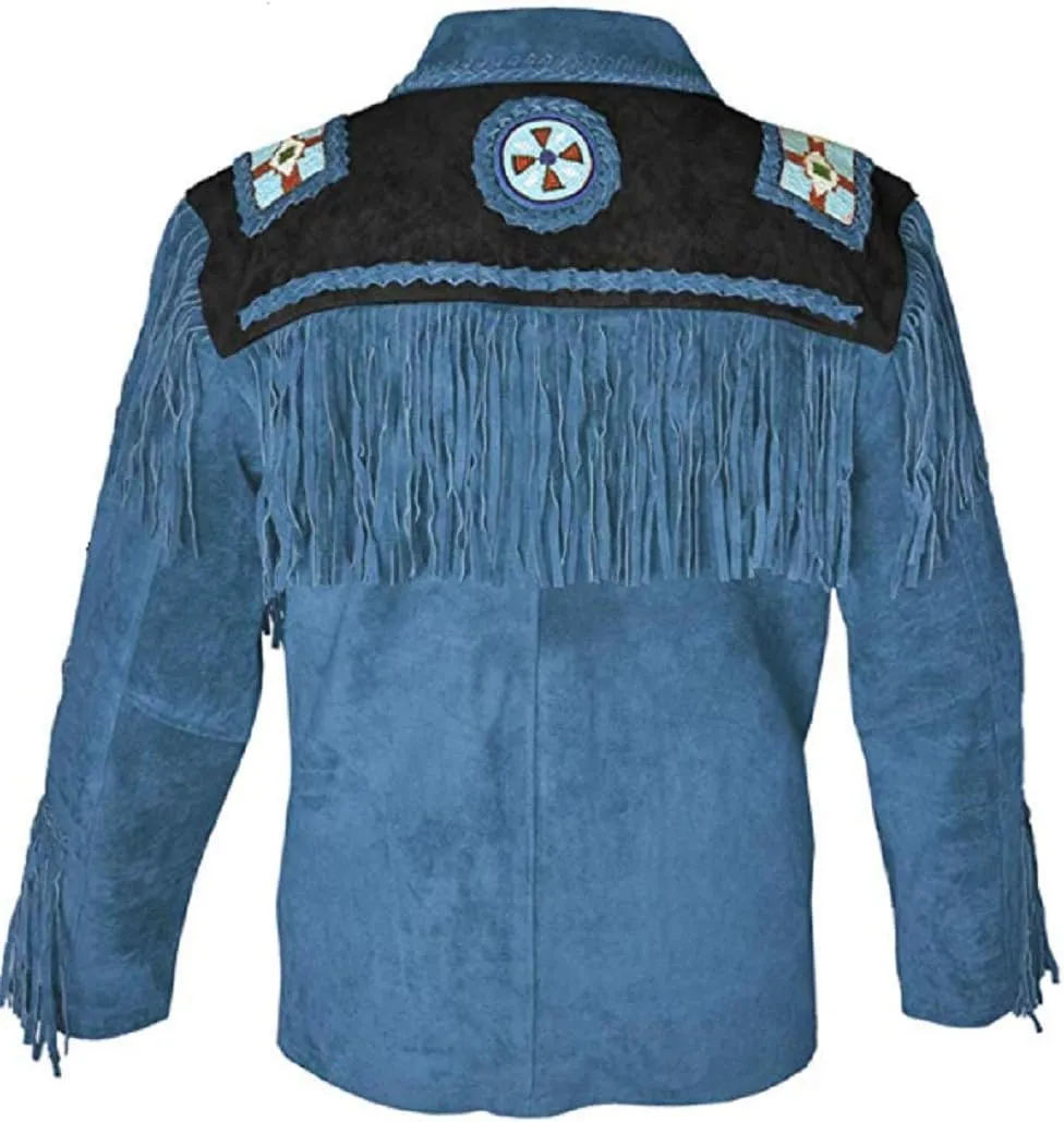 LEATHERAY Western Leather Jackets for Men Cowboy Leather Jacket and Fringe Beaded Coat Suede Leather Shirt