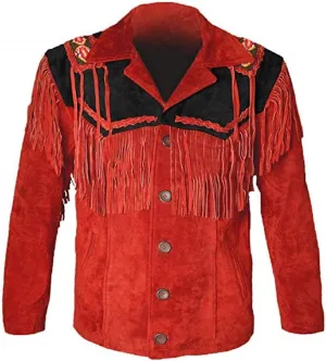 LEATHERAY Western Leather Jackets for Men Cowboy Leather Jacket and Fringe Beaded Coat Suede Leather shirt