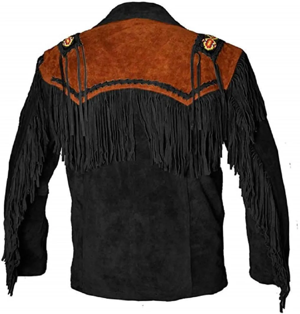 LEATHERAY Western Leather Jackets for Men Cowboy Leather Jacket and Fringe Beaded Coat Suede Leather shirt