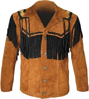 LEATHERAY Western Leather Jackets for Men Cowboy Leather Jacket and Fringe Beaded Coat Suede Leather shirt