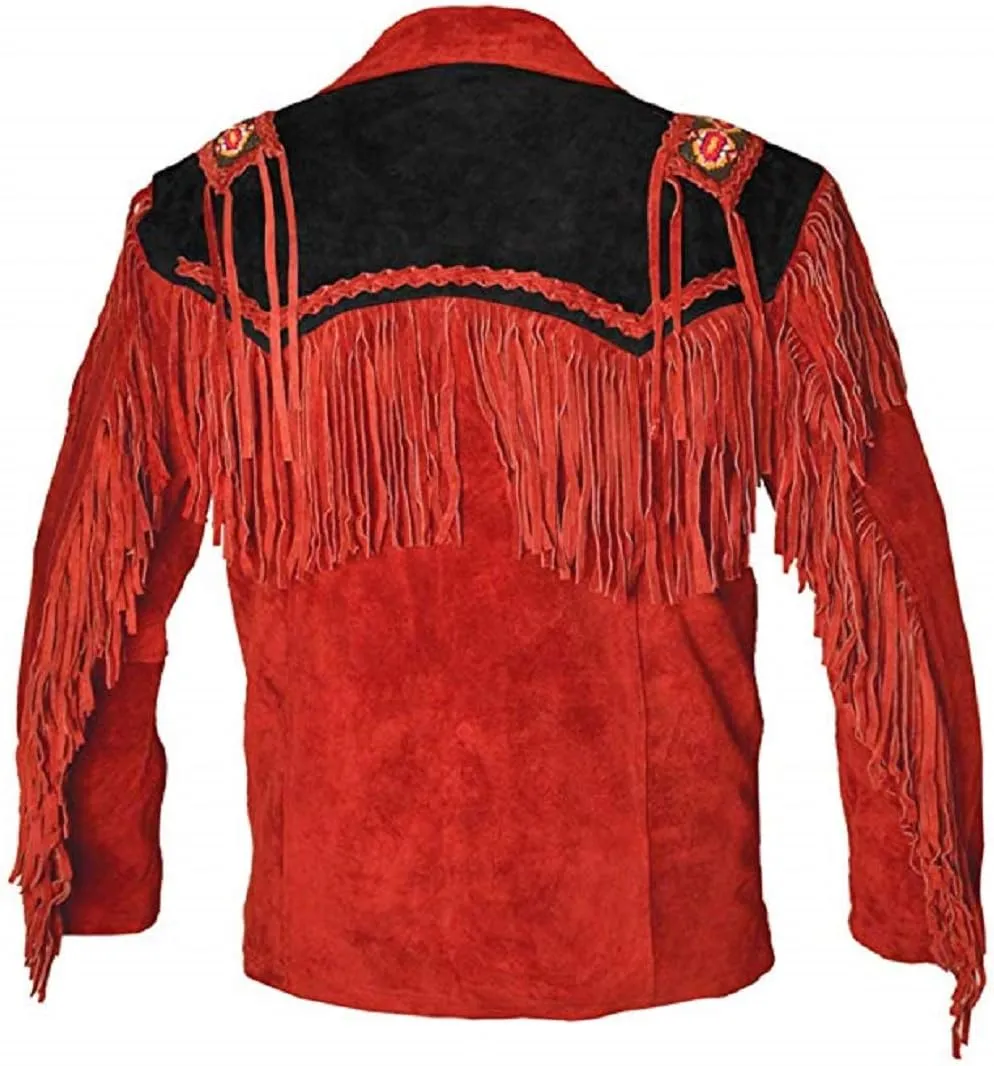 LEATHERAY Western Leather Jackets for Men Cowboy Leather Jacket and Fringe Beaded Coat Suede Leather shirt