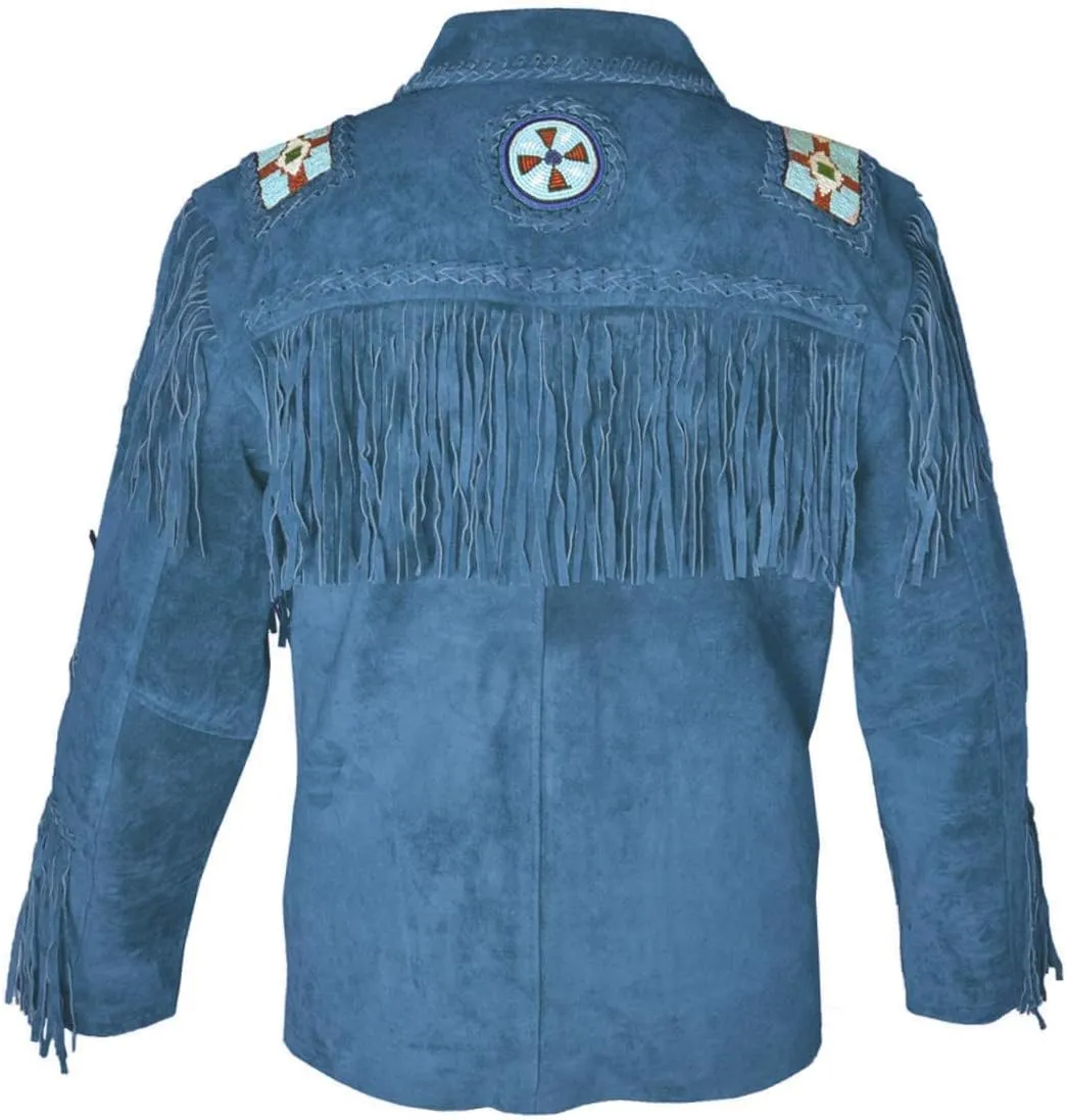 LEATHERAY Western Leather Jackets for Men Cowboy Leather Jacket and Fringe Beaded Coat Suede Leather Shirt