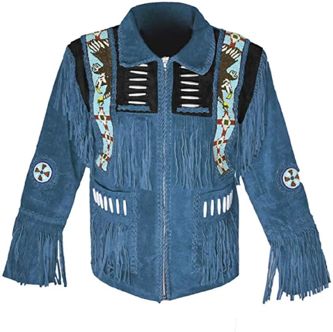 LEATHERAY Western Leather Jackets for Men Cowboy Leather Jacket and Fringe Beaded Coat Suede Leather Shirt