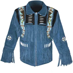 LEATHERAY Western Leather Jackets for Men Cowboy Leather Jacket and Fringe Beaded Coat Suede Leather Shirt
