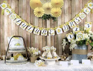 Lemon Watercolor Floral Bridal Shower Decorations Bride to Be Package