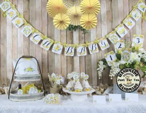 Lemon Yellow Watercolor Floral Baby Shower Decorations Package