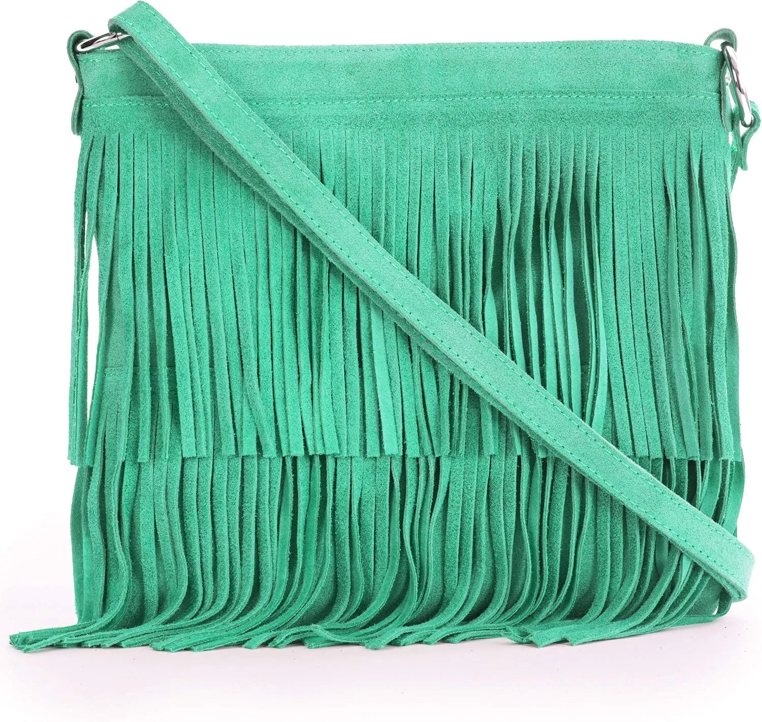 LiaTalia Womens Fringe Handbag - Real Italian Suede Leather - Tassle Effect Shoulder Bag in Medium Size - Ashley