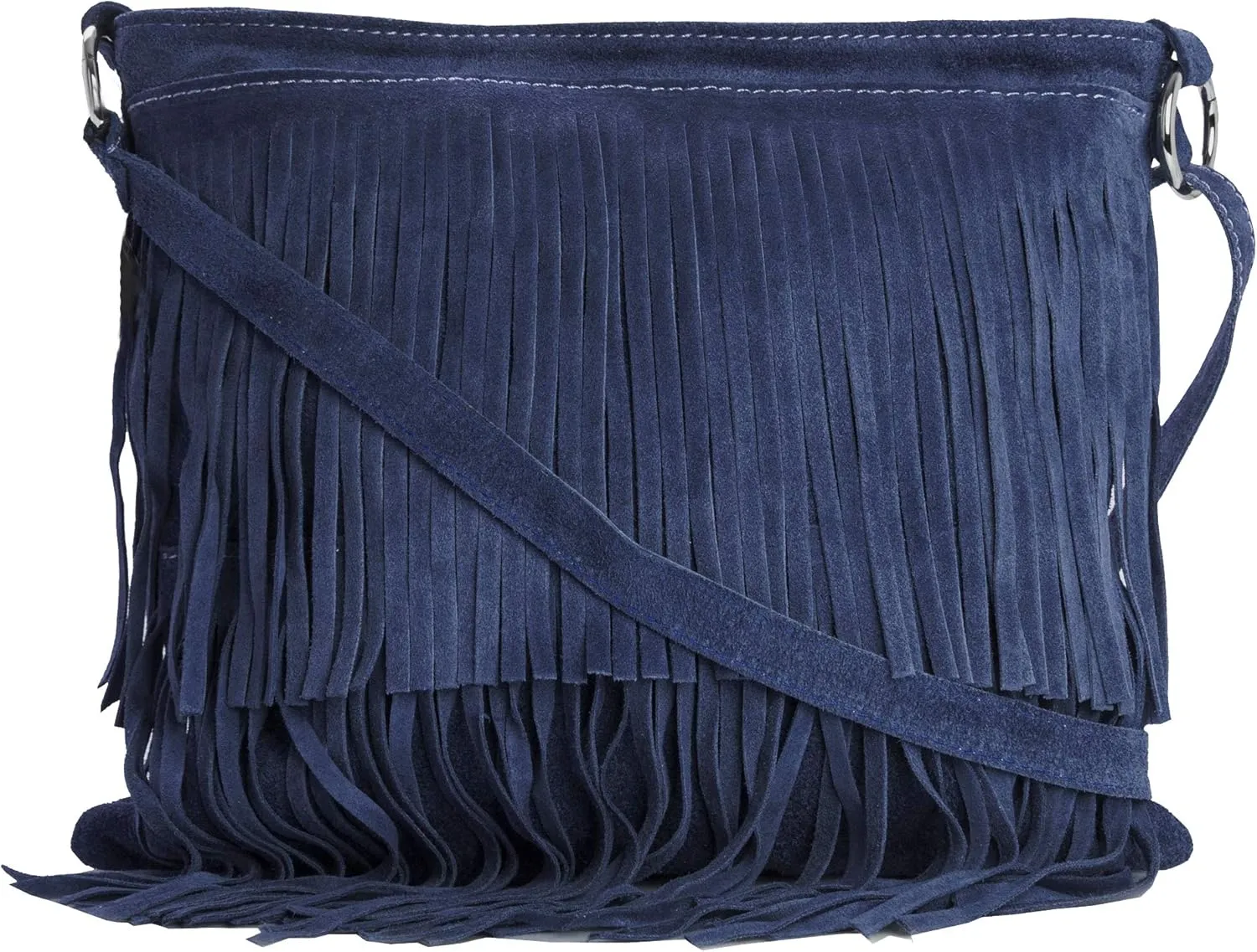 LiaTalia Womens Fringe Handbag - Real Italian Suede Leather - Tassle Effect Shoulder Bag in Medium Size - Ashley