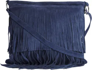 LiaTalia Womens Fringe Handbag - Real Italian Suede Leather - Tassle Effect Shoulder Bag in Medium Size - Ashley