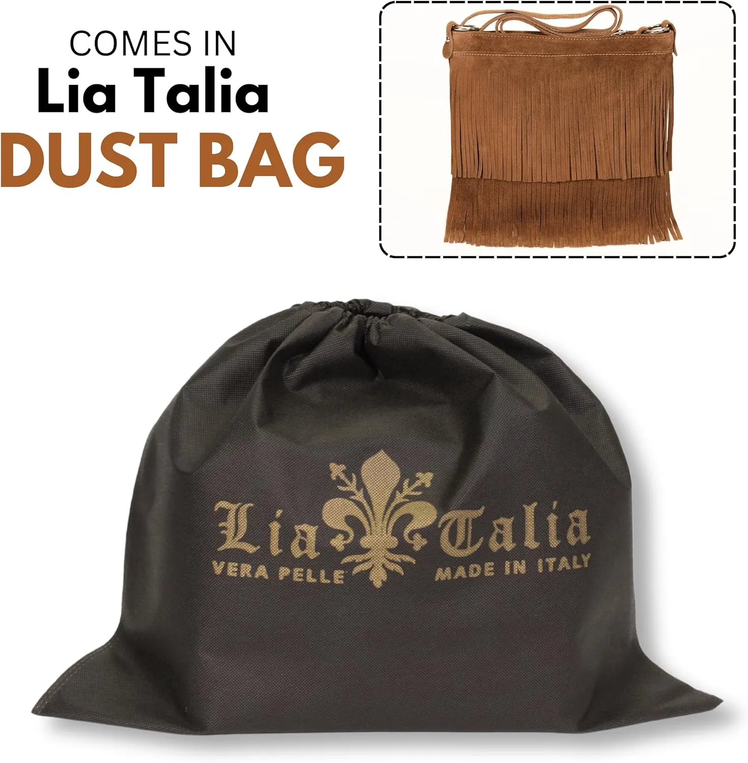 LiaTalia Womens Fringe Handbag - Real Italian Suede Leather - Tassle Effect Shoulder Bag in Medium Size - Ashley