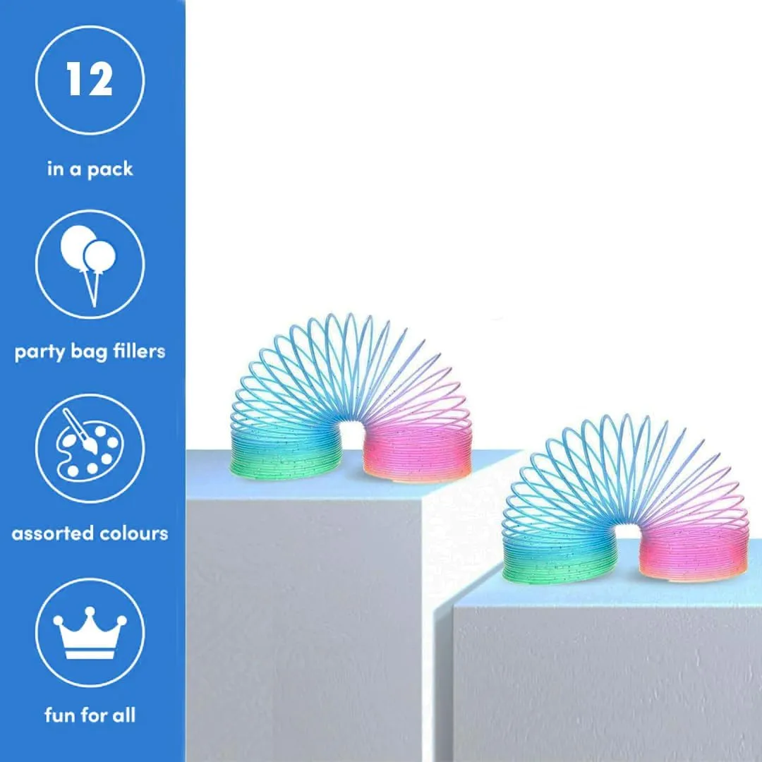 Liberty Imports 12 PCS Magic Rainbow Coil Springs - Small Colorful Neon Plastic Bulk Toys for Kids Birthday Party Favors, Goodie Bag Fillers, Party Prizes (2.5 Inches)