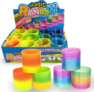 Liberty Imports 12 PCS Magic Rainbow Coil Springs - Small Colorful Neon Plastic Bulk Toys for Kids Birthday Party Favors, Goodie Bag Fillers, Party Prizes (2.5 Inches)