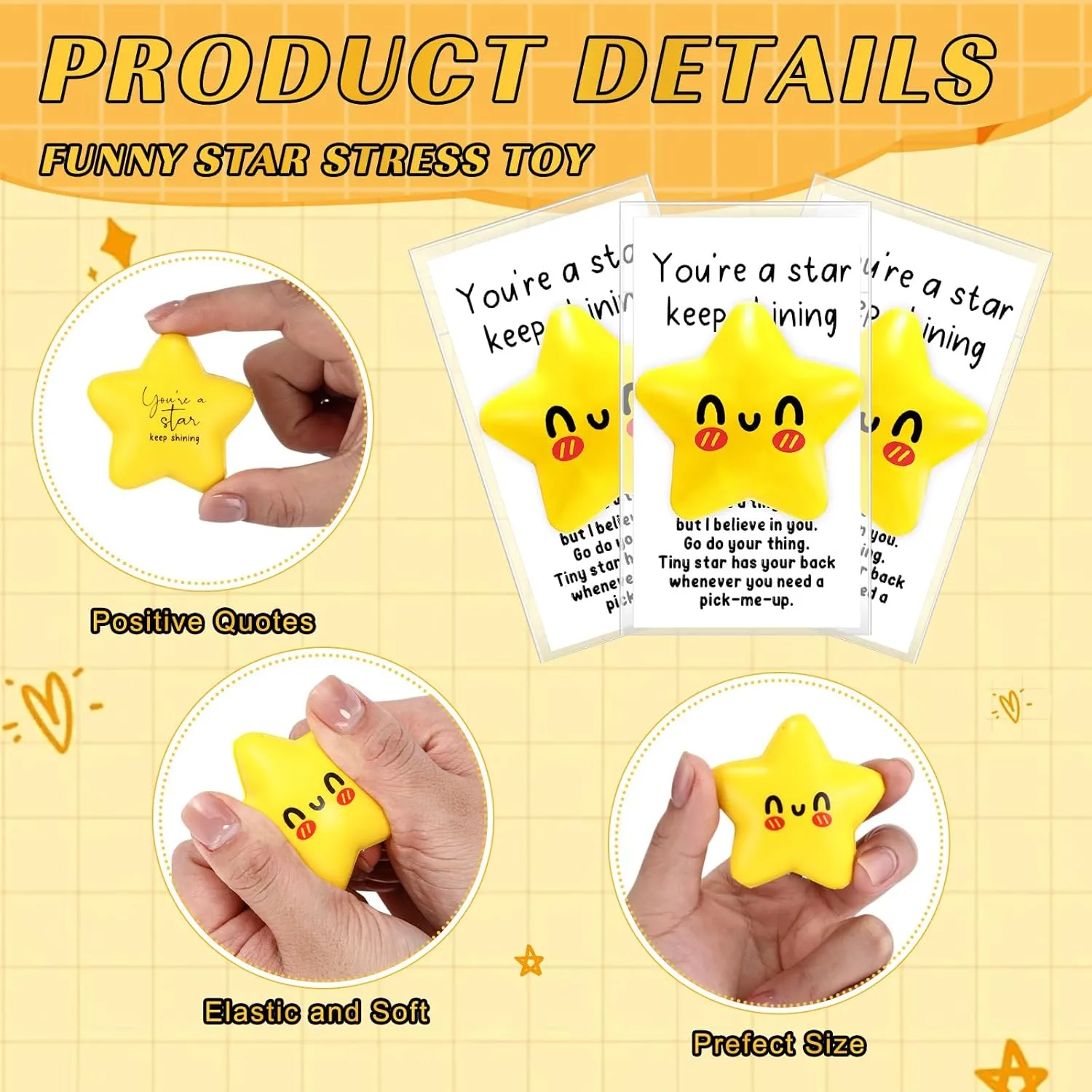 Libima 30 Pcs Inspirational Stress Balls Bulk for Graduation End of Year Student Gifts from Teacher Thank You Appreciation Positive Gift Emotional Funny Balls with Card for Employee Team (Star)