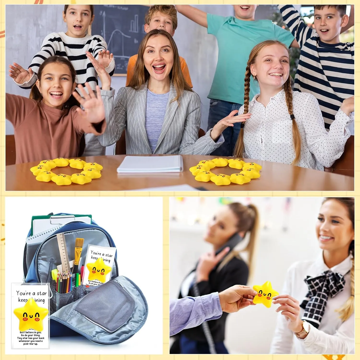 Libima 30 Pcs Inspirational Stress Balls Bulk for Graduation End of Year Student Gifts from Teacher Thank You Appreciation Positive Gift Emotional Funny Balls with Card for Employee Team (Star)