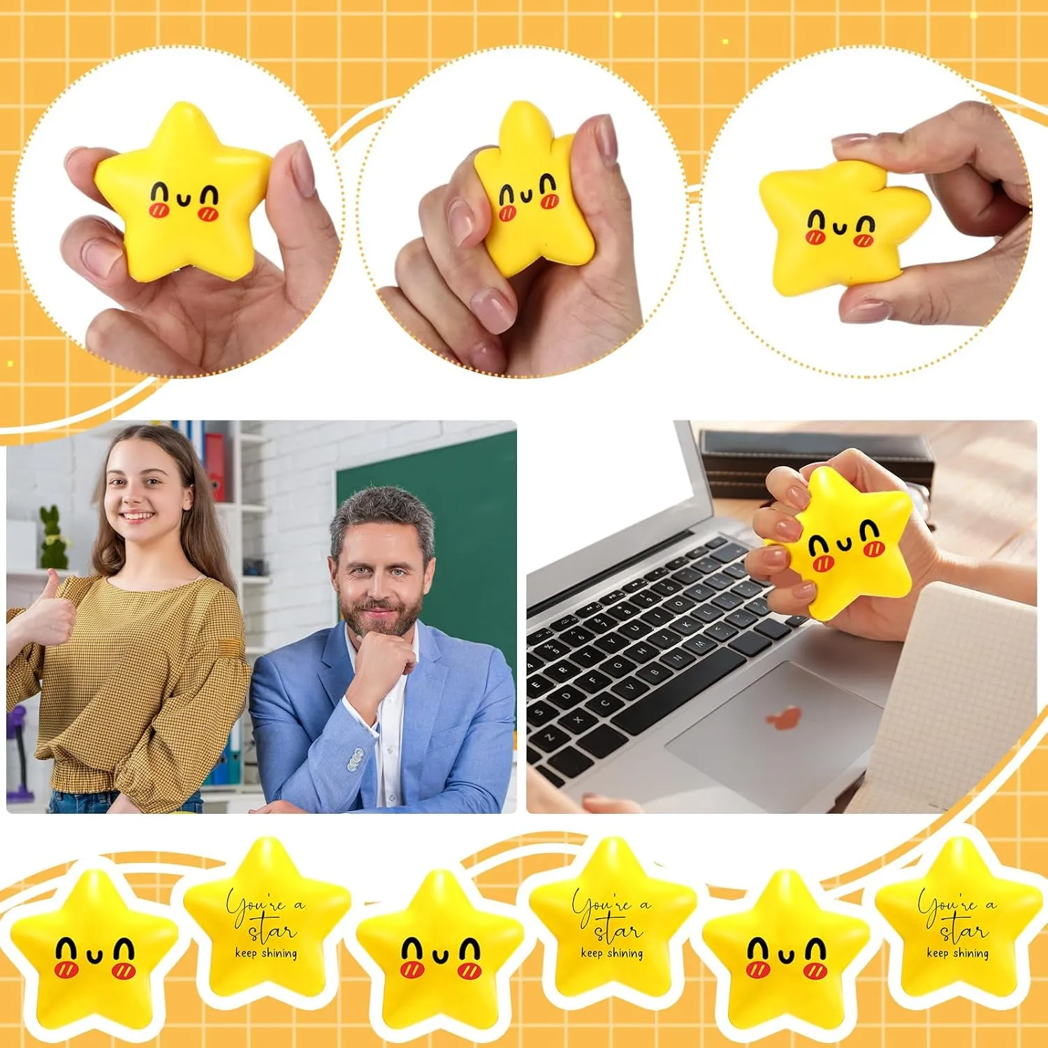 Libima 30 Pcs Inspirational Stress Balls Bulk for Graduation End of Year Student Gifts from Teacher Thank You Appreciation Positive Gift Emotional Funny Balls with Card for Employee Team (Star)