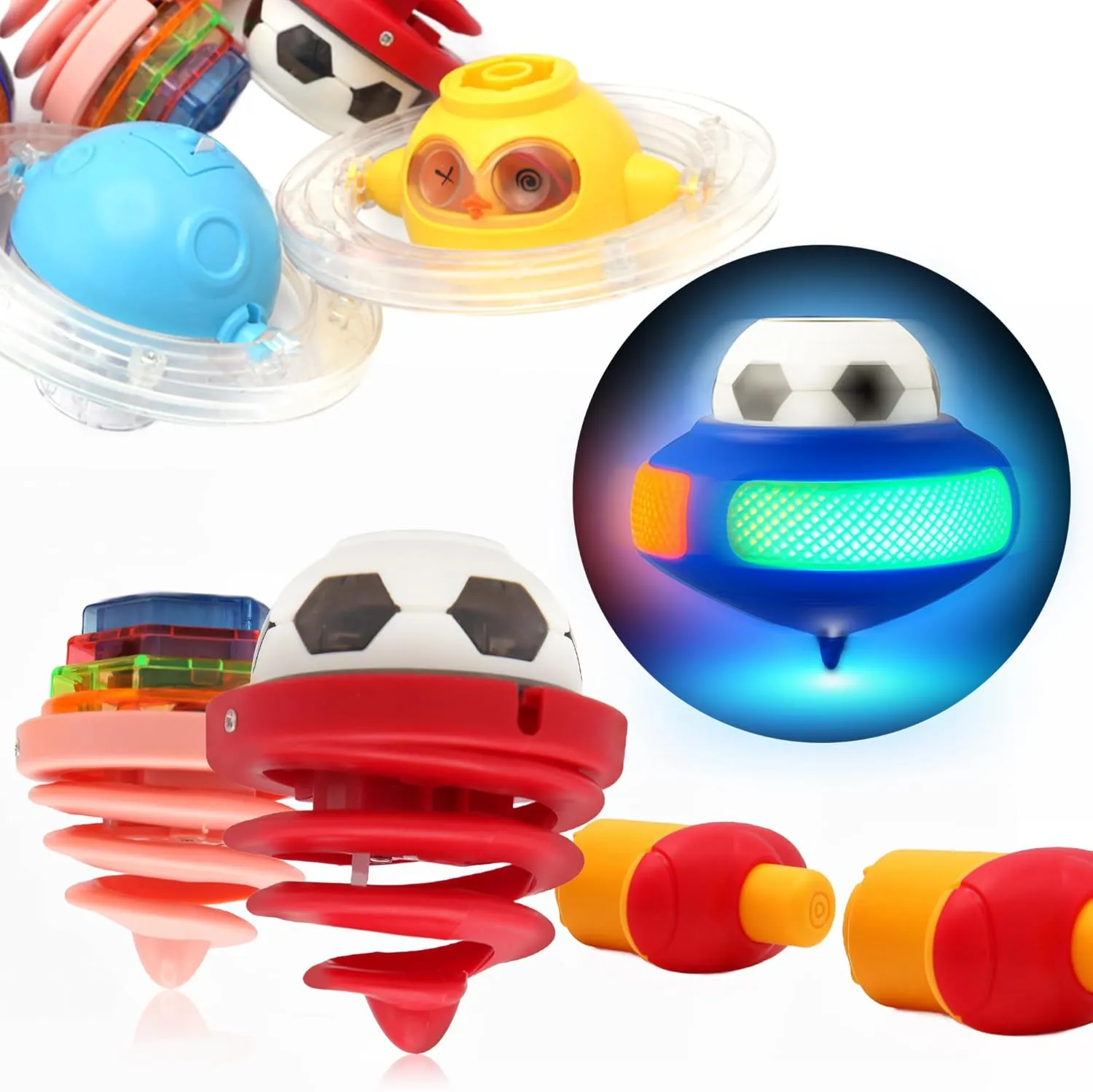 Light Up Spinning Tops with Music Assorted LED Spinner Toys for Kids Girls Boys Novelty Party Favors & Gifts Gyro with Launcher 6 Pcs