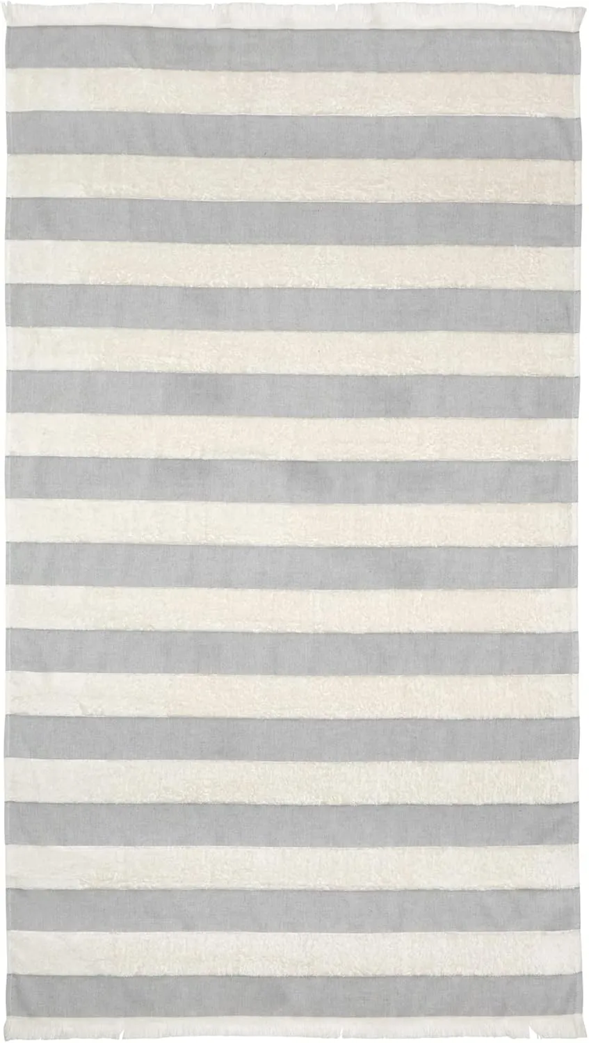 Lightweight Turkish Beach Towel - 100% BCI Cotton, Unbleached Raw Fringe, Oeko-TEX Certified, Absorbent, Eco-Friendly, 36x66 in, 1 lb, Natural Stripe, Portable Sarong Blanket for Pool, Travel, Gift