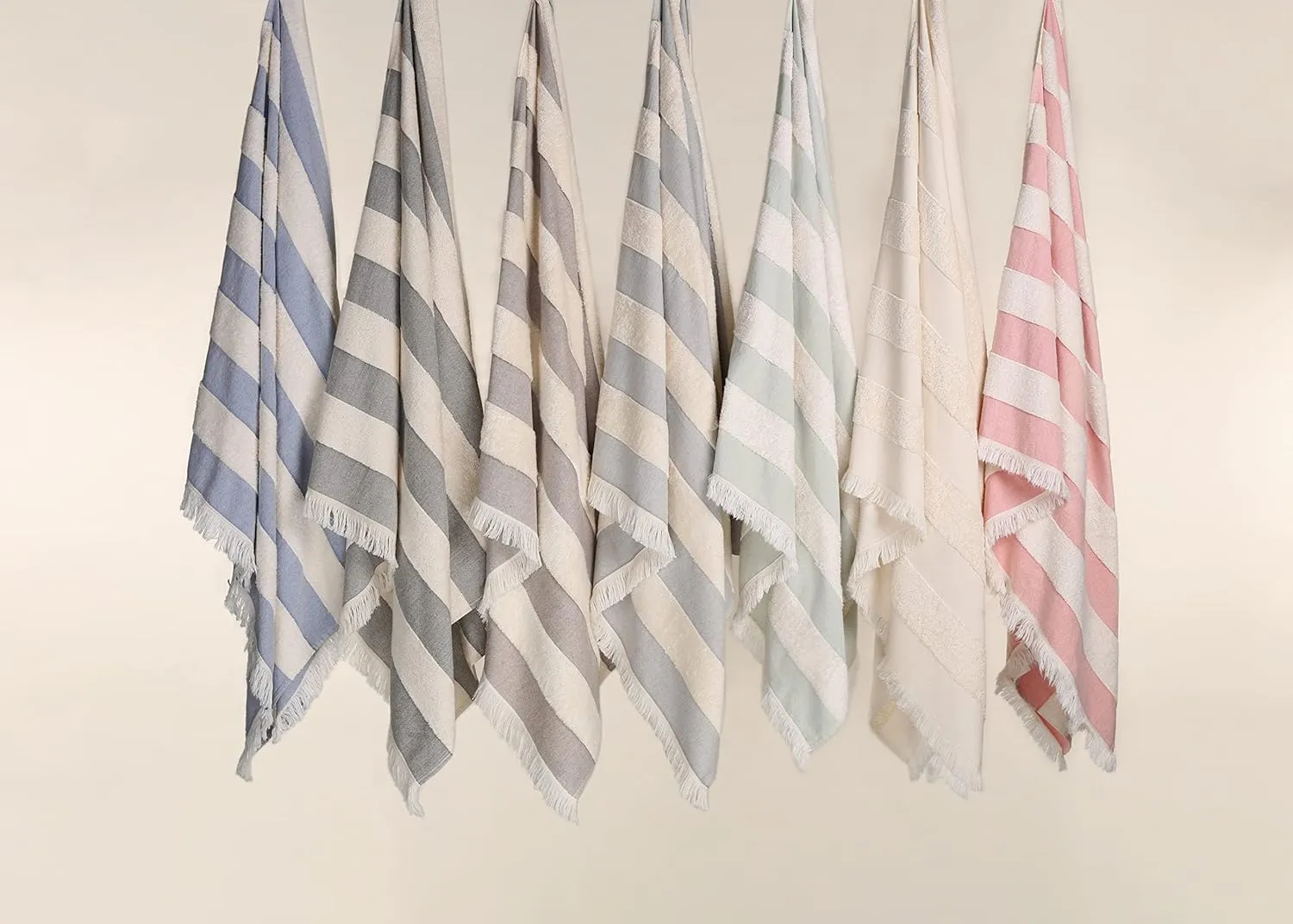 Lightweight Turkish Beach Towel - 100% BCI Cotton, Unbleached Raw Fringe, Oeko-TEX Certified, Absorbent, Eco-Friendly, 36x66 in, 1 lb, Natural Stripe, Portable Sarong Blanket for Pool, Travel, Gift
